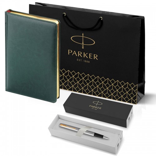 Набор Parker Jotter Stainless Steel GT из перьевой ручки и зеленого ежедневника недатированного в Уфе
